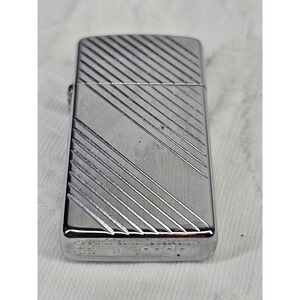 Vtg. Zippo Lighter Slim Silver Good Diagonal Pinstripe Chrome 2000 K XVI USA